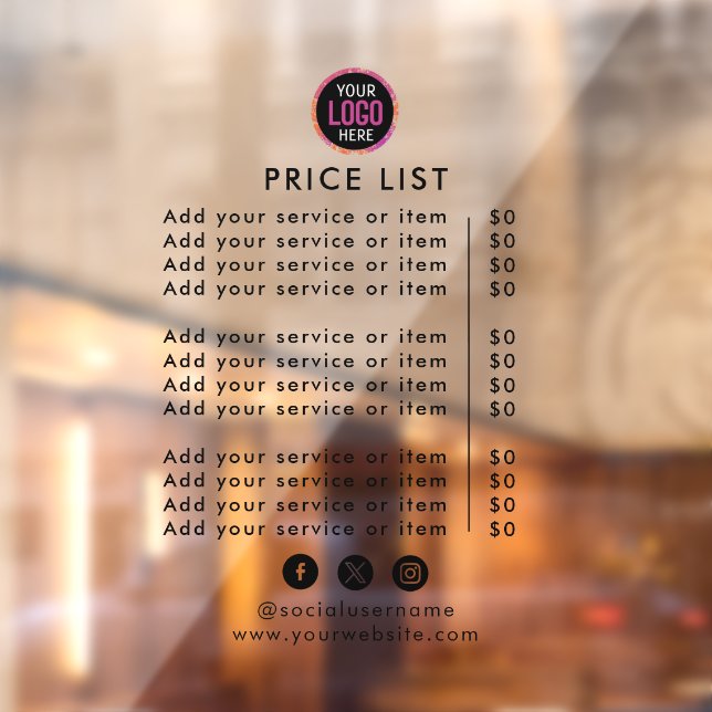 Price List | Logo Business Modern Professional  Window Cling (Sheet 2)