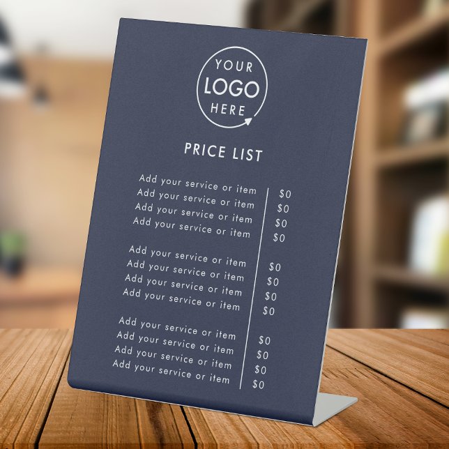 Price List | Logo Navy Blue Business Professional Pedestal Sign (Creator Uploaded)