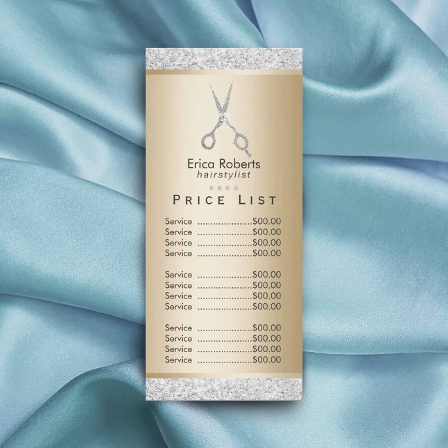 Price List | Luxury Silver Glitter Gold Hair Salon Rack Card (Creator Uploaded)