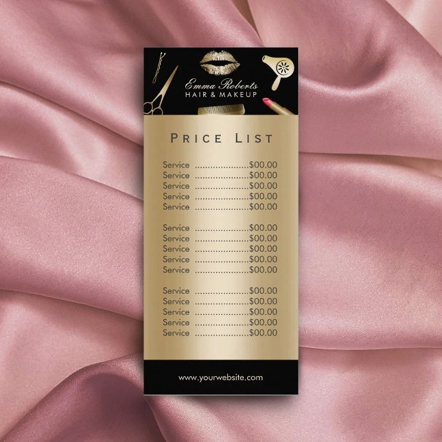 Price List | Makeup Artist Gold Foil Beauty Salon Rack Card (Creator Uploaded)