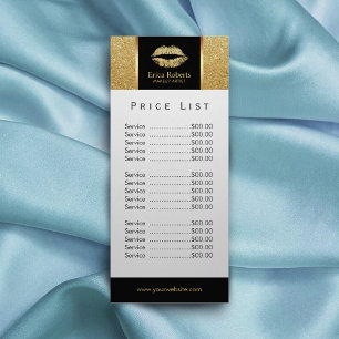 Price List   Makeup Artist Gold Glitter Lips Salon Rack Card