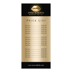 Price List Makeup Artist Gold Lips Beauty Salon Rack Card