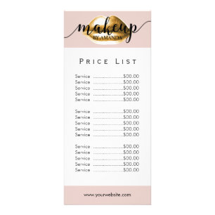 Price List   Makeup Artist Gold Lips Blush Pink Rack Card
