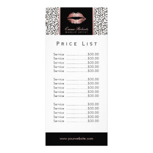 Price List   Makeup Artist Rose Gold Lips Leopard Rack Card
