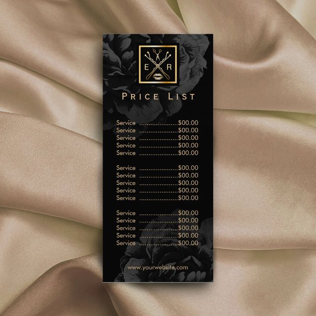 Price List | Makeup & Hair Stylist Dark Floral #2 Rack Card (Creator Uploaded)