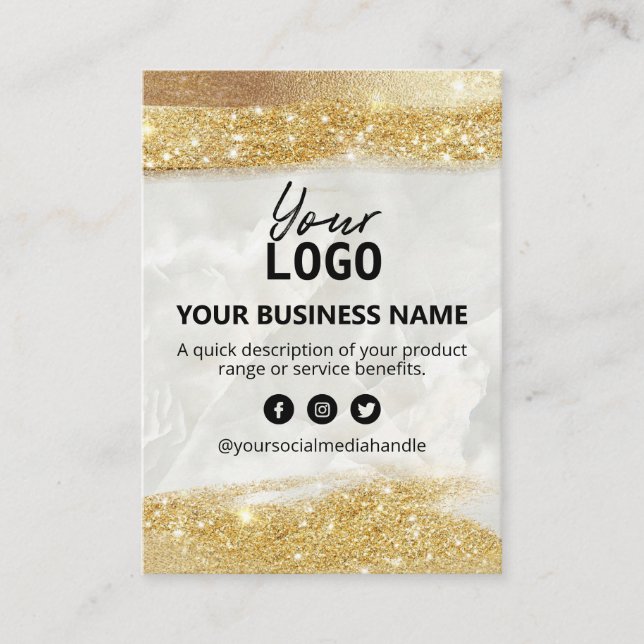Price List Product Range Ingredients Gold Glitter Business Card (Front)