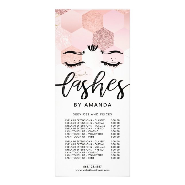 Price List Rose Gold Lashes Rack Card (Front)