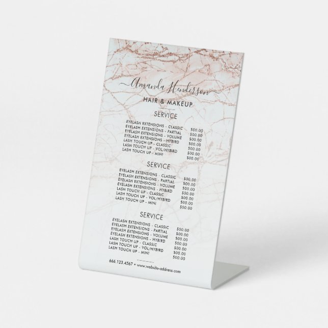 Price List Rose Gold Salon Pedestal Sign (Front)