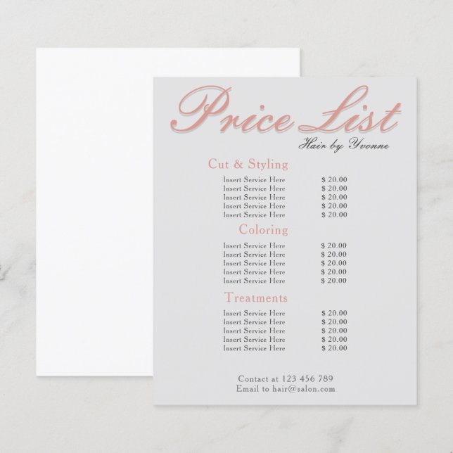 Price List salon, spa, beauty business editable  (Front/Back)