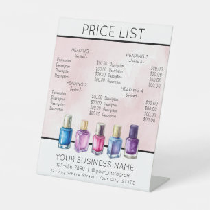 Price list service menu Nail salon nailpolish Pedestal Sign