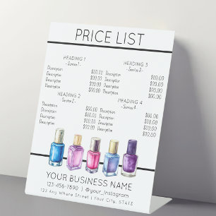 Price list service menu Nail salon nailpolish Pedestal Sign