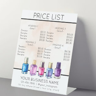 Price list service menu Nail salon nailpolish Pedestal Sign