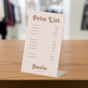 Price List Service Retro Pink Brown Pedestal Sign
