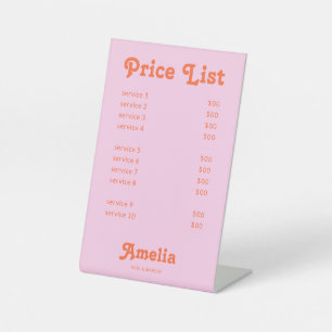 Price List Service Retro Pink Orange Pedestal Sign