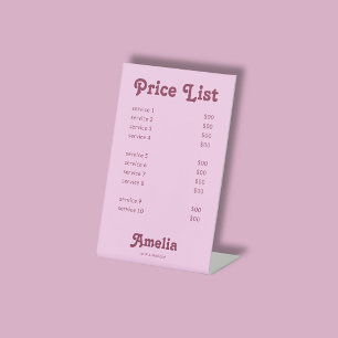 Price List Service Retro Pink Pedestal Sign