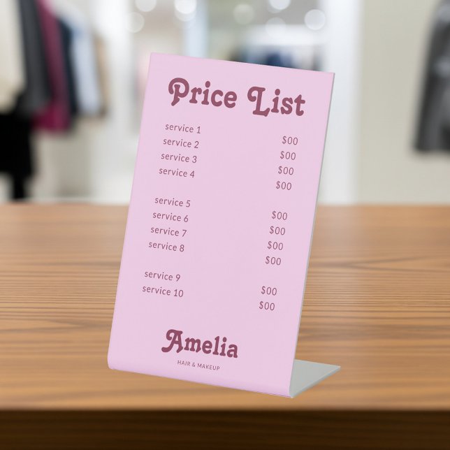 Price List Service Retro Pink  Pedestal Sign (Creator Uploaded)