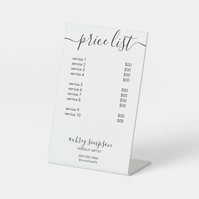 Price List Service Script White Pedestal Sign (Front)