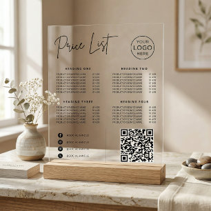 Price List Social Media Website QR Code Business Acrylic Sign
