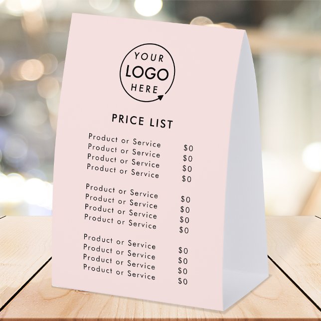 Price List Table Tent | 4x6 Tabletop Paper Sign (Price signage for stores, salons, cafes, trade stalls, pop up shops, reception desks & more!)