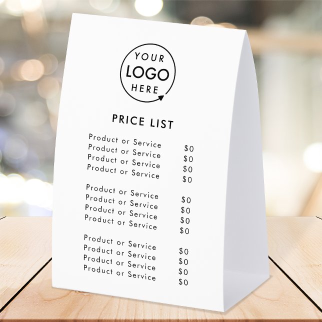 Price List Table Tent | 4x6 Tabletop Paper Sign (Price signage for stores, salons, cafes, trade stalls, pop up shops, reception desks & more!)