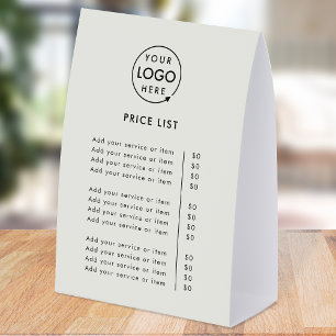 Price List Table Tent 6x8 Tabletop Paper Sign