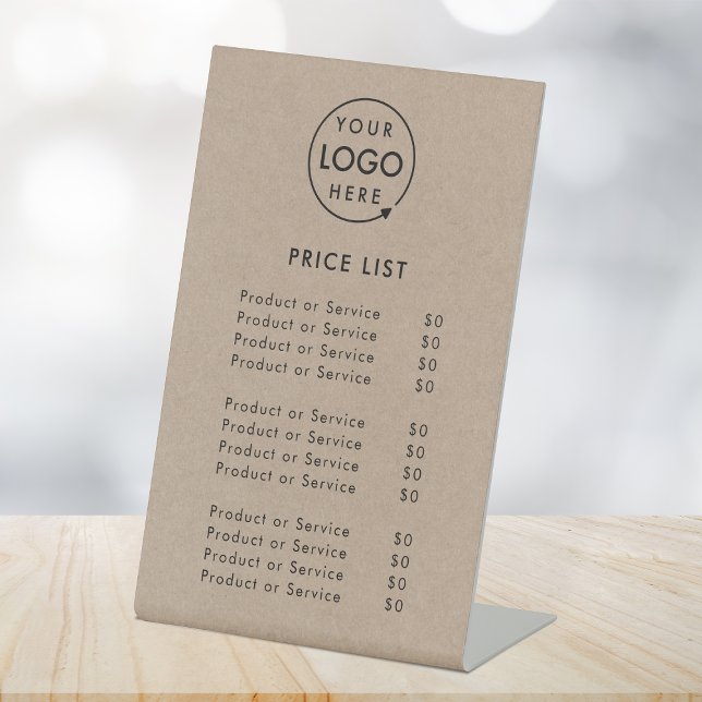 Price List Tabletop Sign | Rustic Kraft Pedestal (A simple practical solution for presenting your products or services with clarity & style.)