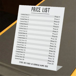 Price List. Up to 20 items & Prices on a Pedestal  Pedestal Sign