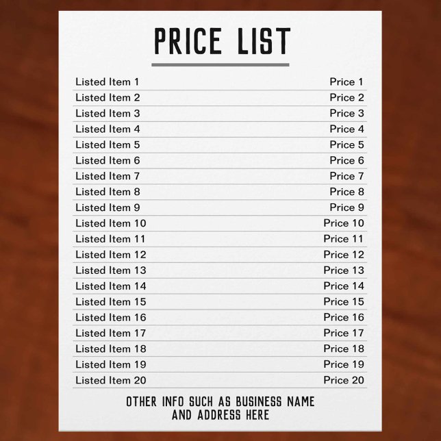 Price List. Up to 20 items & Prices. Single-Sided Flyer (Creator Uploaded)