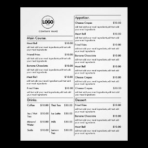 Price List White Business Menu Modern Restaurant