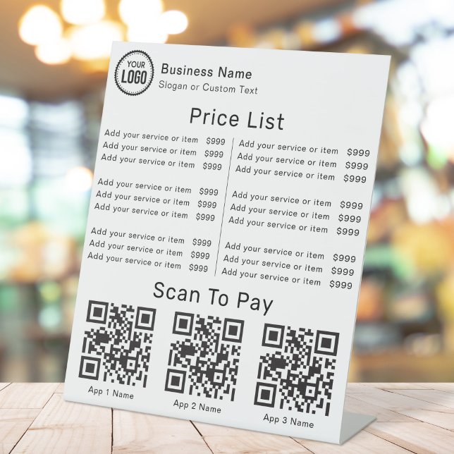 Price List With Business Logo QR Code Scan To Pay Pedestal Sign (Creator Uploaded)