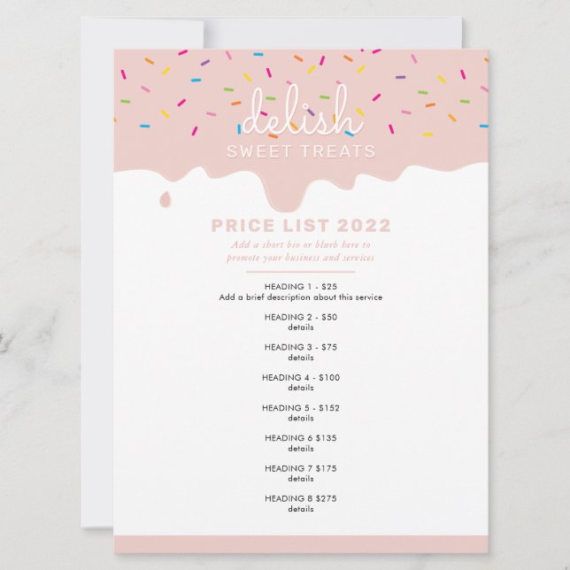 PRICE SERVICE LIST frosting drip sprinkles blush Invitation (Front)