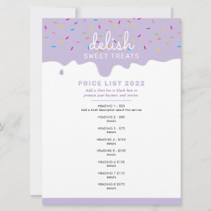PRICE SERVICE LIST frosting drip sprinkles purple Invitation