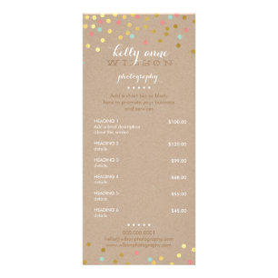 PRICE SERVICES LIST confetti coral mint gold kraft Rack Card