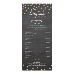 PRICE SERVICES LIST confetti glitter pattern coral Rack Card