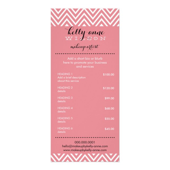 PRICE SERVICES LIST cool chevron pattern coral Rack Card (Front)