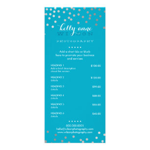 PRICE SERVICES LIST silver confetti pattern aqua Rack Card