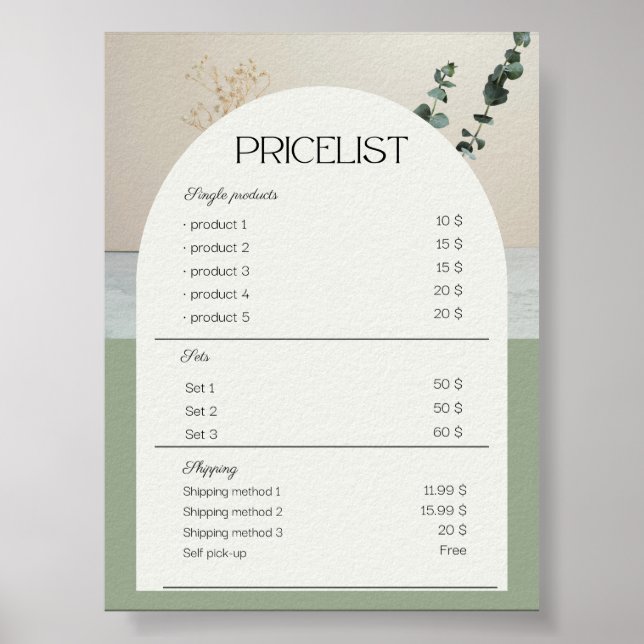 Pricelist sample poster (Front)