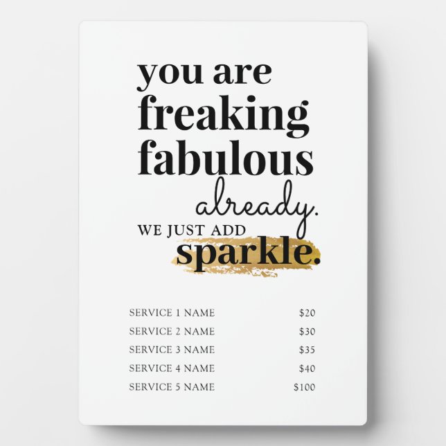 Pricing Services Hair Makeup Lashes Salon Sign Plaque (Front)