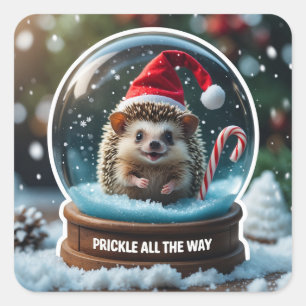 Prickle All the Way – Cute Hedgehog in Snow Globe  Square Sticker