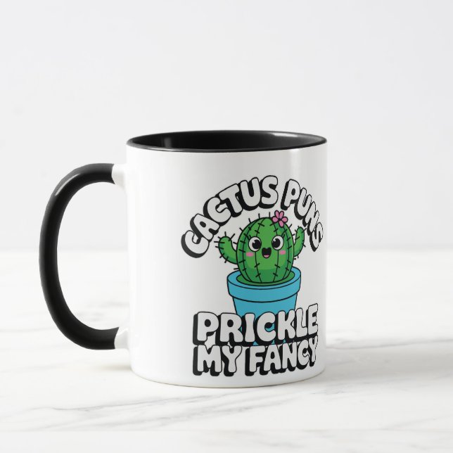 Prickle My Fancy – Cute Cactus Pun Mug (Left)