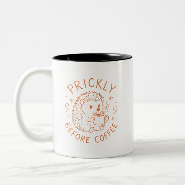 Prickly Before Coffee Hedgehog Two-Tone Coffee Mug (Left)