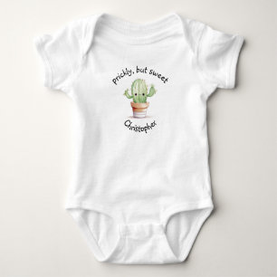 Prickly, but Sweet Custom Name Watercolor Cactus  Baby Bodysuit