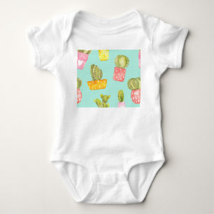 Prickly cacti in pots, watercolor pattern. baby bodysuit
