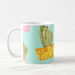 Prickly cacti in pots, watercolor pattern. coffee mug