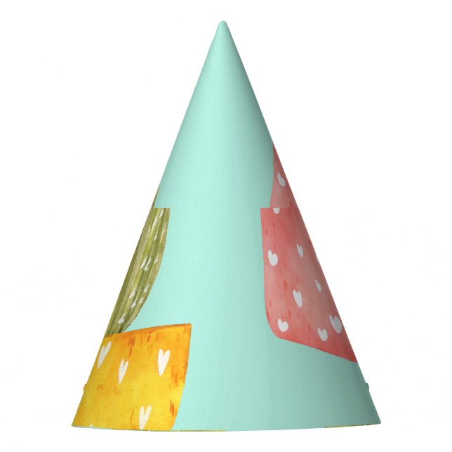 Prickly cacti in pots, watercolor pattern. party hat (Front)