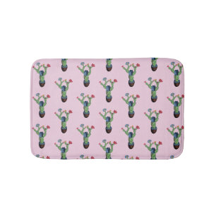Prickly cactus with flowers bath mat
