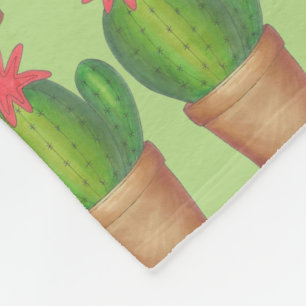 Prickly Green Cactus Flower Cacti Potted Plant Fleece Blanket