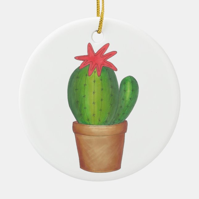 Prickly Green Cactus Flower Potted Plant Garden Ceramic Tree Decoration (Front)