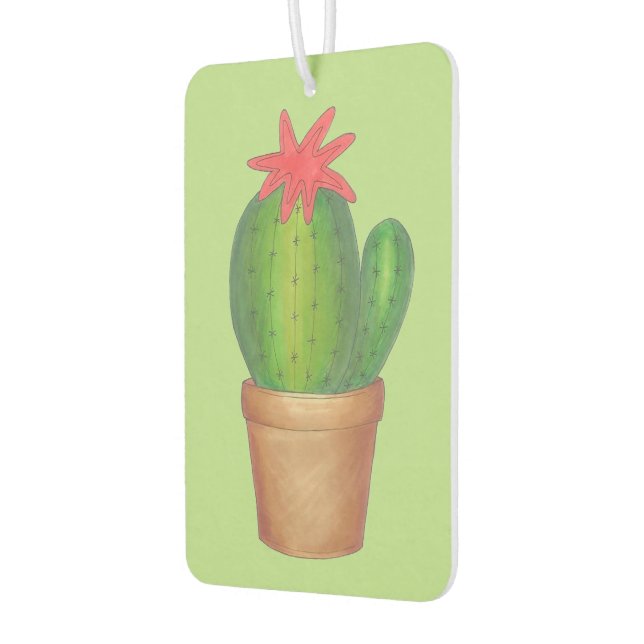 Prickly Green Cactus Flower Potted Plant Gardener Car Air Freshener (Left)