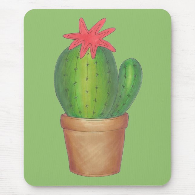 Prickly Green Cactus Garden Flower Potted Plant Mouse Mat (Front)